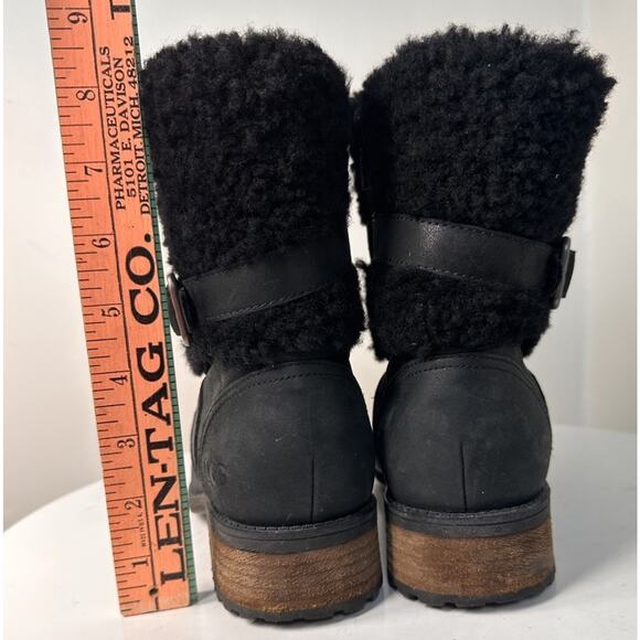 UGG Blayre II Boots Womens 8 Black Nubuck Shearling Zip Fur Trim Equestrian Fall - Picture 4 of 16
